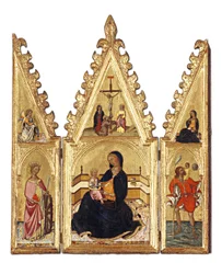 Die Madonna der Demut mit der hl. Katharina von Alexandria, dem hl. Christophorus, der Verkündigung und der Kreuzigung, ca. 1370-75